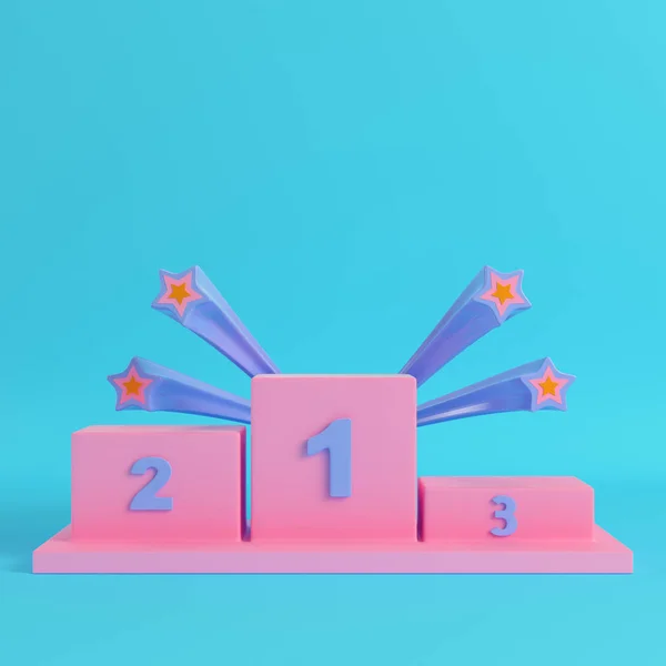 Winners podium with stars on bright blue background in pastel co — Stock Photo, Image