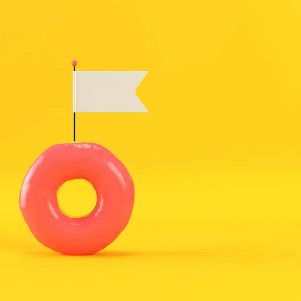 Donut met blanco vlag op een gele achtergrond — Stockfoto