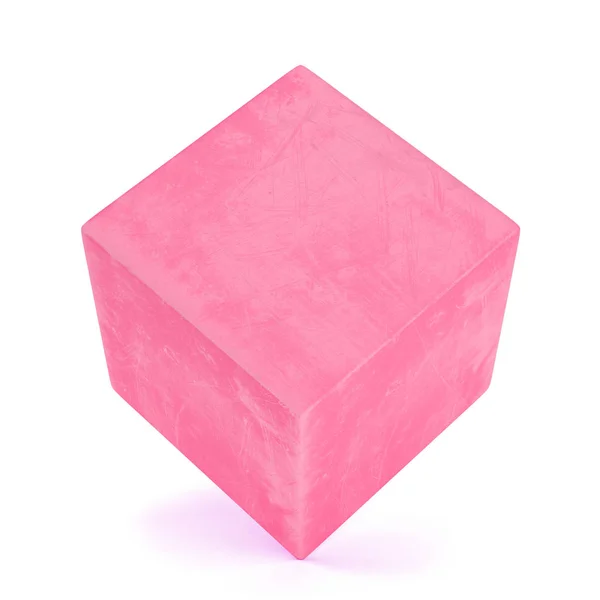 Абстрактний рожевий куб з подряпинами ізольований на білому тлі — стокове фото