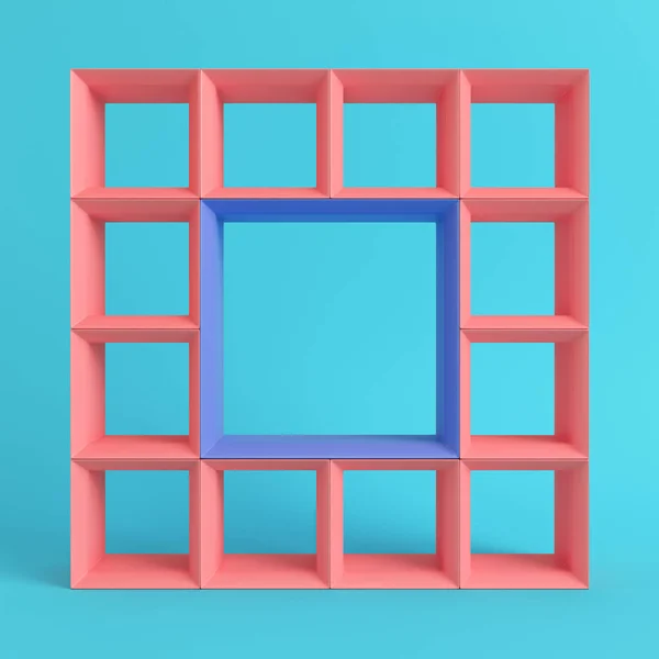 Άδειο τετράγωνο ράφια σε φωτεινό μπλε φόντο σε παστέλ χρώματα — Φωτογραφία Αρχείου