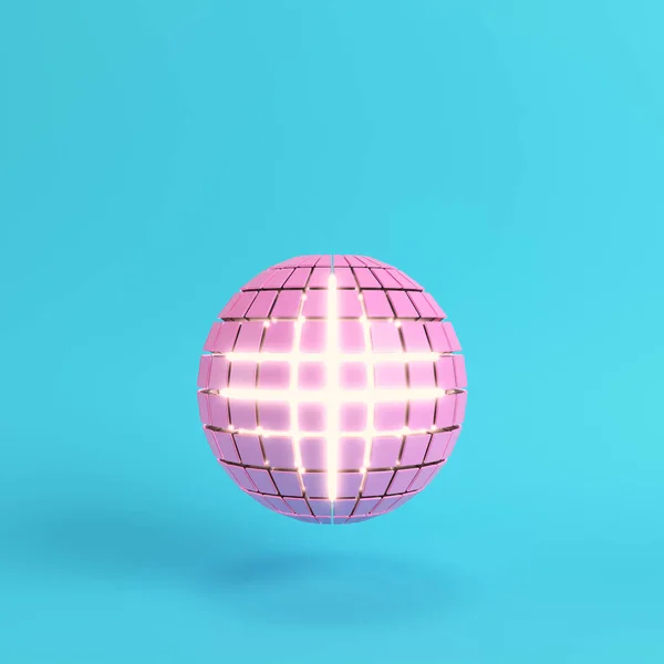 抽象的粉红色球体在明亮的蓝色 bac 内发光 — 图库照片