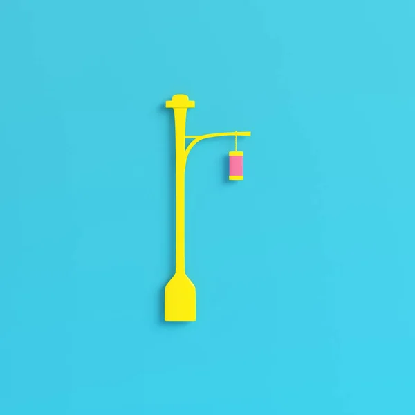 Yellow street light on bright blue background in pastel colors. — Stock Photo, Image