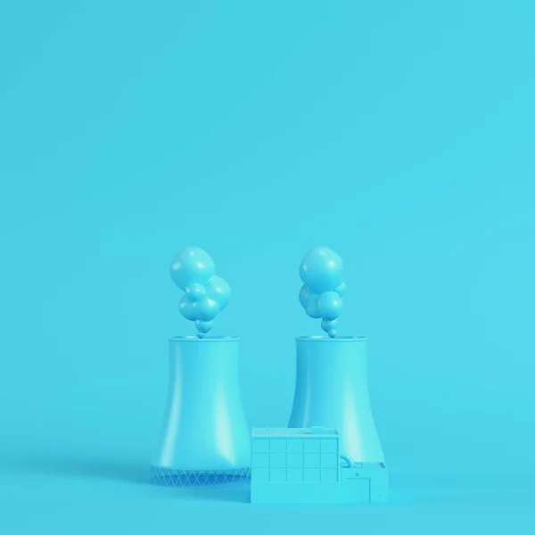 Nükleer enerji santrali parlak mavi arkaplan üzerine pastel renklerde