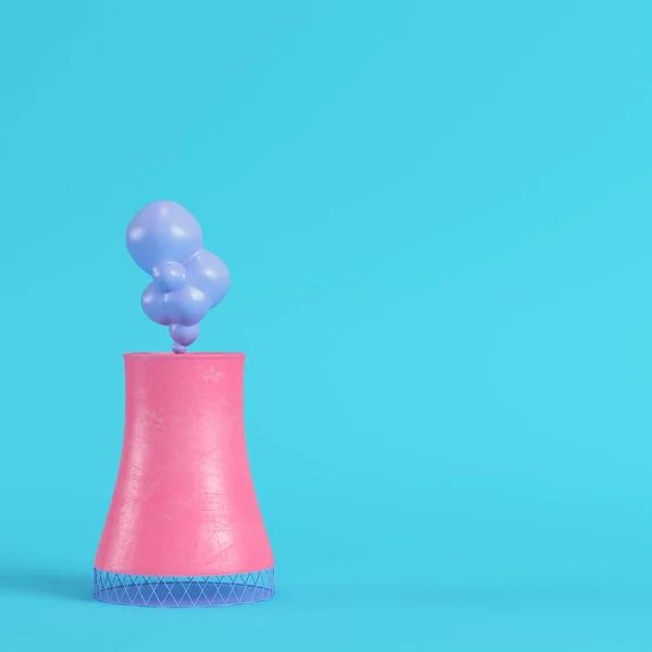 Pink smoking pipe of nuclear power plant on bright blue backgrou — 스톡 사진