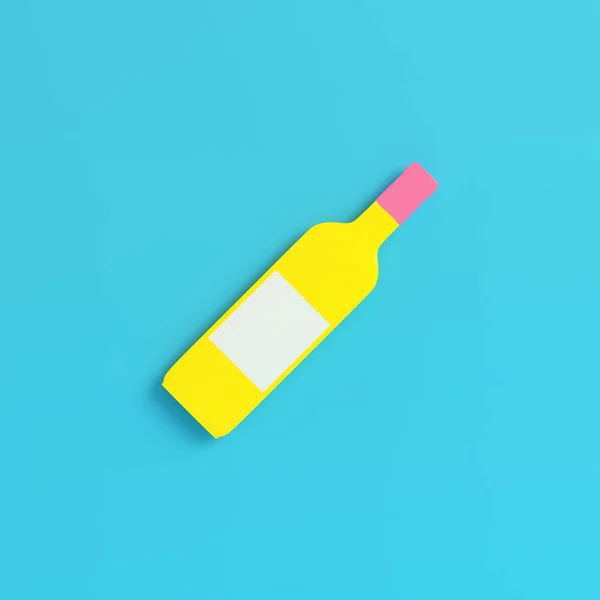 Yellow wine bottle on bright blue background in pastel colors — Stock Photo, Image