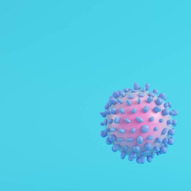 Pastel renklerde parlak mavi arkaplanda virüs. Minimalizm dolandırıcılığı