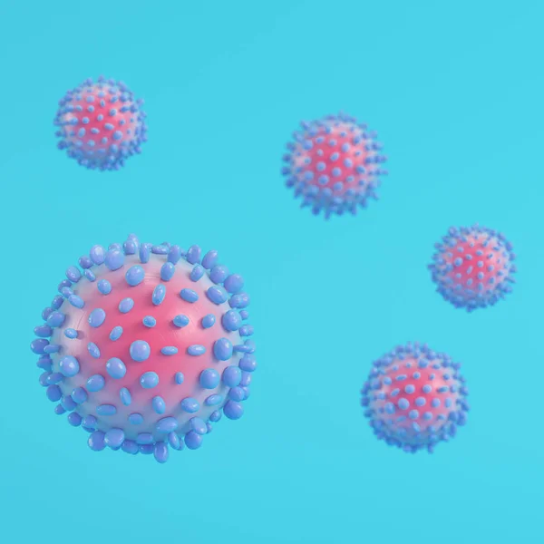 Virüsler pastel renklerde parlak mavi arkaplan. Minimalizm konc