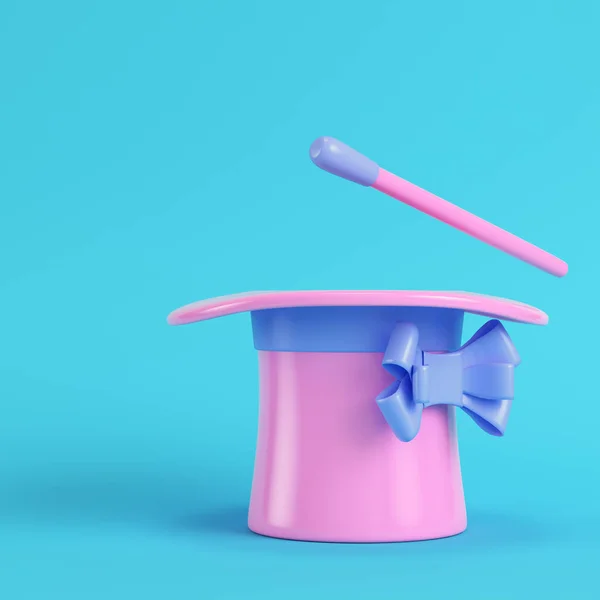 Top Hat Magic Wand Bright Blue Background Pastel Colors Minimalism — Stock Photo, Image