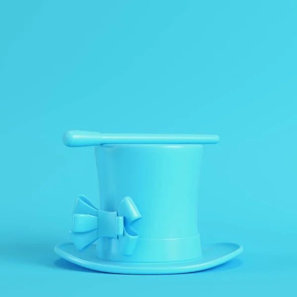 Sombrero Copa Varita Mágica Sobre Fondo Azul Brillante Colores Pastel — Foto de Stock
