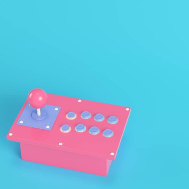 Pastel renklerde parlak mavi arkaplan üzerinde Retro oyun denetleyici. Minimalizm kavramı. 3d hazırlayıcı
