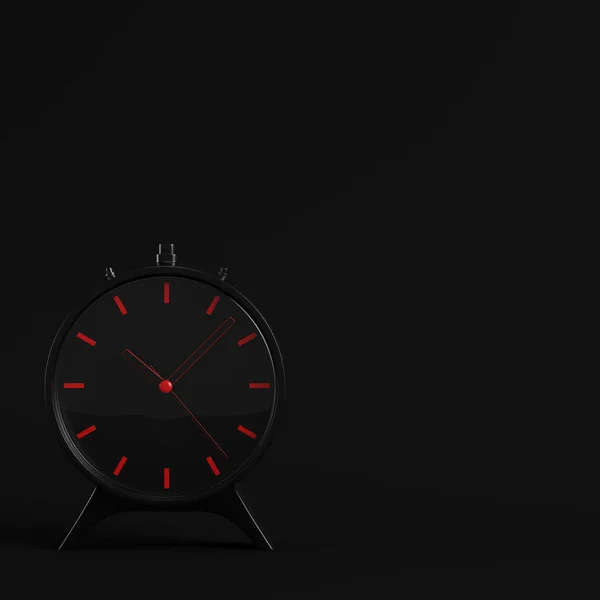 暗い背景に黒い目覚まし時計 最小限の概念 3Dレンダリング — ストック写真