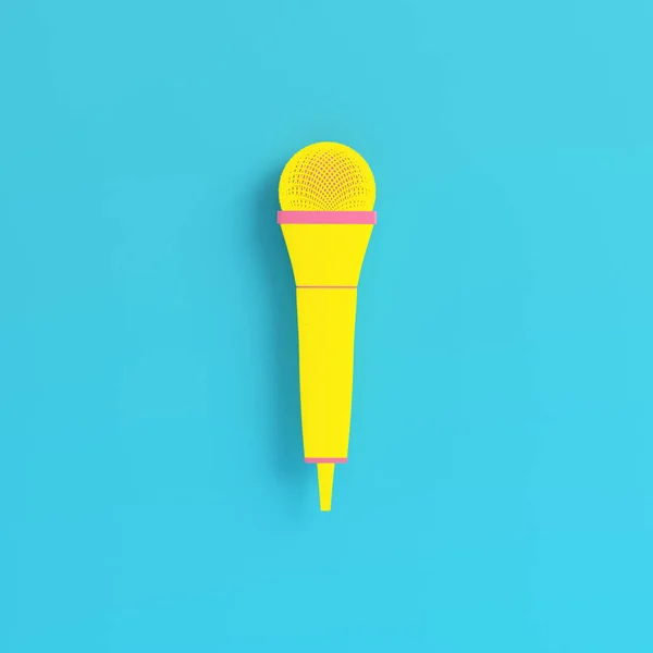 Micrófono Amarillo Sobre Fondo Azul Brillante Colores Pastel Concepto Minimalista —  Fotos de Stock