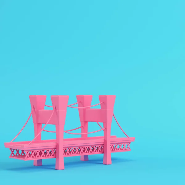 Rózsaszín Rajzfilm Stílusú Híd Fényes Kék Háttér Pasztell Színekben Minimalizmus — Stock Fotó