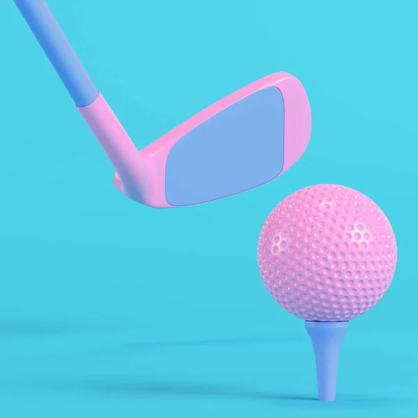 Golfklubb Med Golfboll Klarblå Bakgrund Pastellfärger Minimalistiskt Koncept Återgivning — Stockfoto