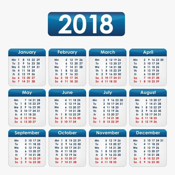 Kalender Een Grijze Achtergrond Met Blauwe Elementen Voor 2018 — Stockvector