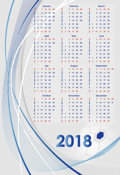 Calendario 2018 Sobre Fondo Gris Con Líneas Azules — Vector de stock