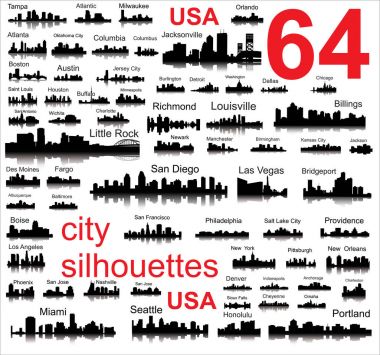 Detailed vector silhouettes of USA cities clipart