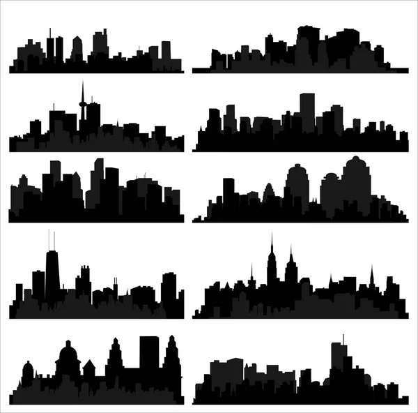 Gedetailleerde vector silhouetten van steden ter wereld — Stockvector