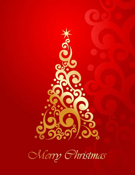 Greeting card with golden Christmas tree — Stock Photo, Image