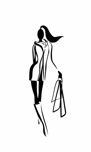 Silhouette de femme élégante avec des sacs — Photo