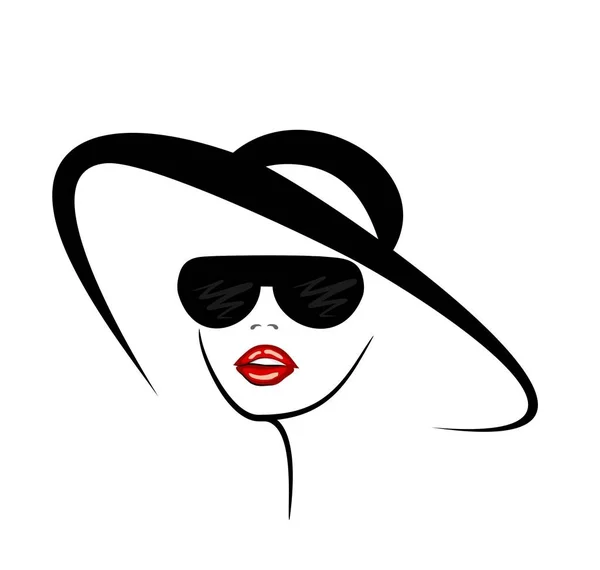 Woman's face in sunglasses with red lips — Stock Photo, Image