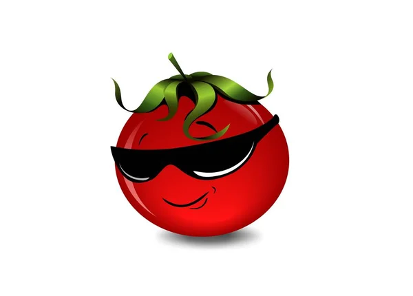 Personagem Tomate Vermelho Fresco Óculos Sol Pretos — Fotografia de Stock