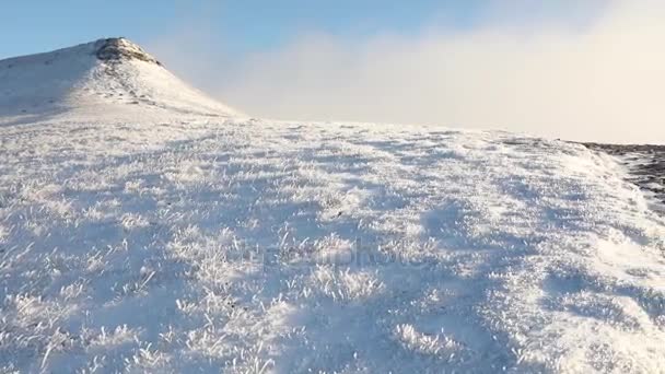 Winter snowy landscape at sunrise in Wales — Stock Video