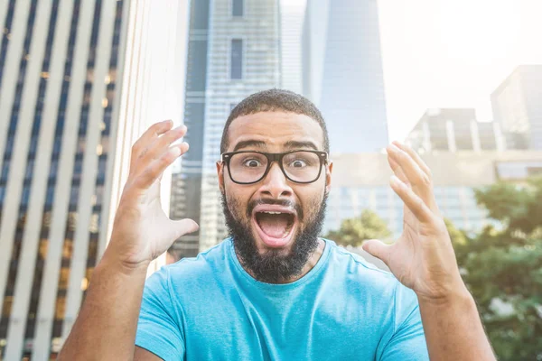 Black man shouting at camera — Stock Photo, Image