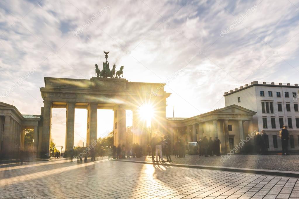 Berlin Brandenburg gate at sunset, long exposure