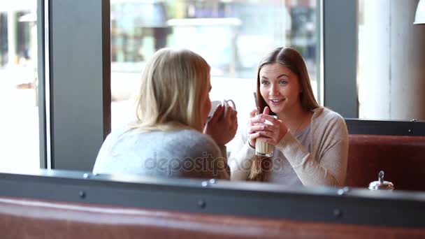 Две красивые девушки в кафе — стоковое видео