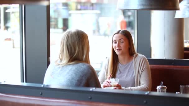 Två vackra flickor i ett café — Stockvideo