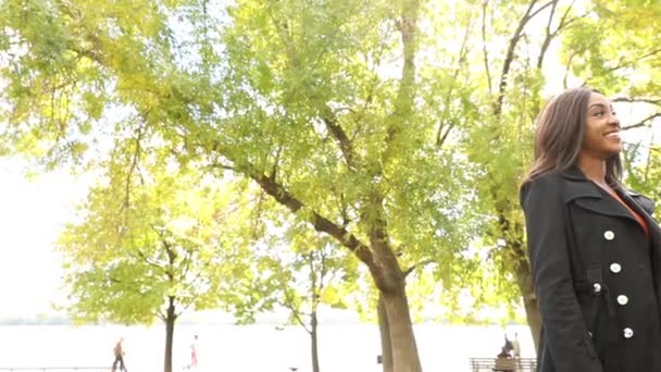公園で笑って幸せな黒カップル — ストック動画