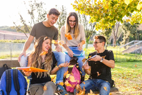 Adolescente grupo de amigos no parque se divertindo — Fotografia de Stock