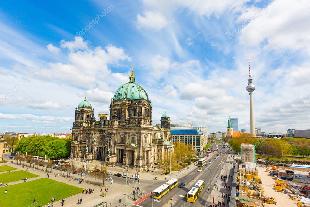 Berlin aerial view with cathedral and tv tower