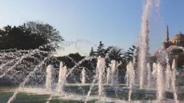 Çeşme ve güneşli bir günde Istanbul'da Sultanahmet Camii