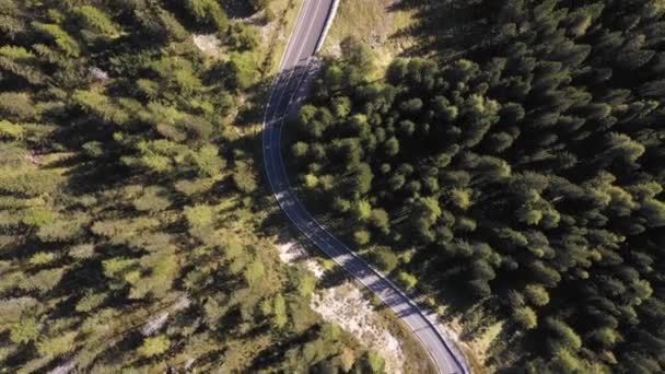 Vue aérienne du sommet de la route de montagne à travers le bois — Video