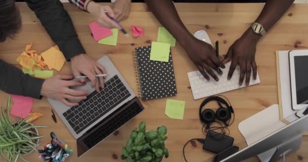 People working together at startup office, top view — Stock Video