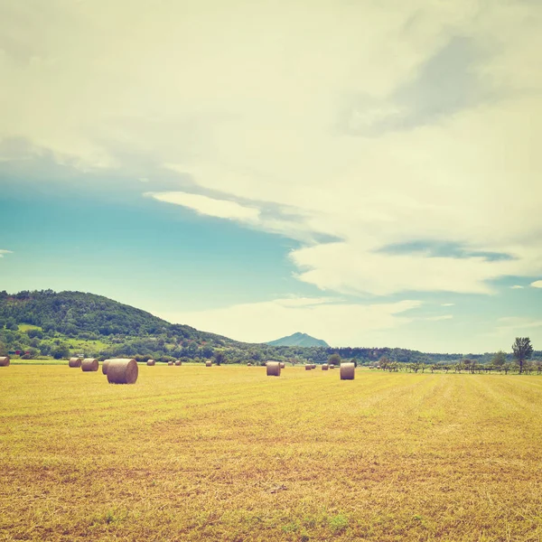 Paesaggio con balle di fieno — Foto Stock