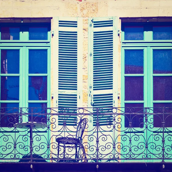 French Balcony with Open Wooden Shutters — Stock Photo, Image