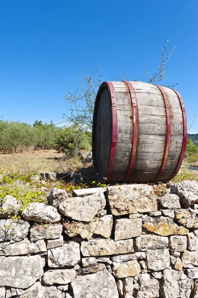 Old Oak Barrel in Vineyard