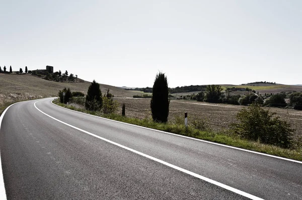 Asphalt road between fields in Italy — Stock Photo, Image