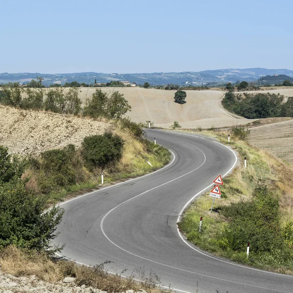 Asphaltstraße zwischen Feldern — Stockfoto