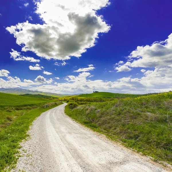 Strada sterrata tra prati in Italia — Foto Stock