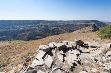 Gamla doğa rezerv İsrail Golan Tepeleri bulunan. Arkeolojik ve Celile Denizi görünümü