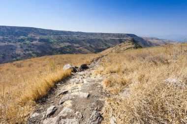 Gamla doğa rezerv İsrail Golan Tepeleri bulunan. Arkeolojik ve Celile Denizi görünümü