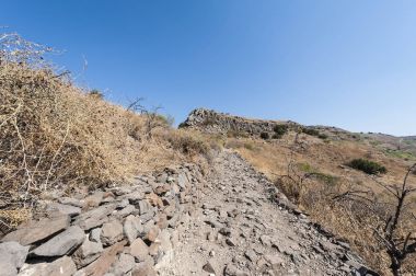 Gamla doğa rezerv İsrail Golan Tepeleri bulunan. Arkeolojik ve Celile Denizi görünümü