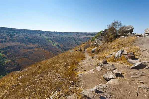 Rezerwat Przyrody Gamla Położony Wzgórzach Golan Izraelu Widok Stanowiska Archeologiczne — Zdjęcie stockowe