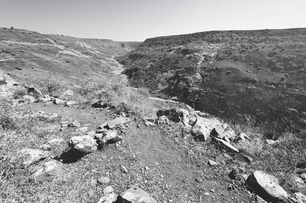 Gamla Naturreservat Ligger Golanhöjderna Israel Över Arkeologiska Platser Svartvitt Foto — Stockfoto
