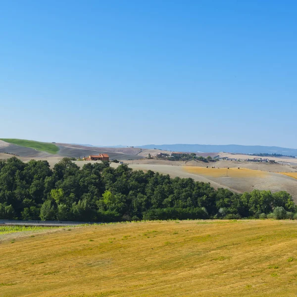 Geploegd heuvels van Toscane — Stockfoto
