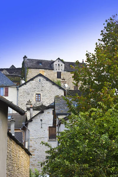 Medieval City Auxillac People Cars France Auxillac Commune Lozere Department — Stock Photo, Image